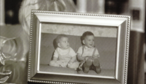 Black and white framed photo of boys Billy and Dave