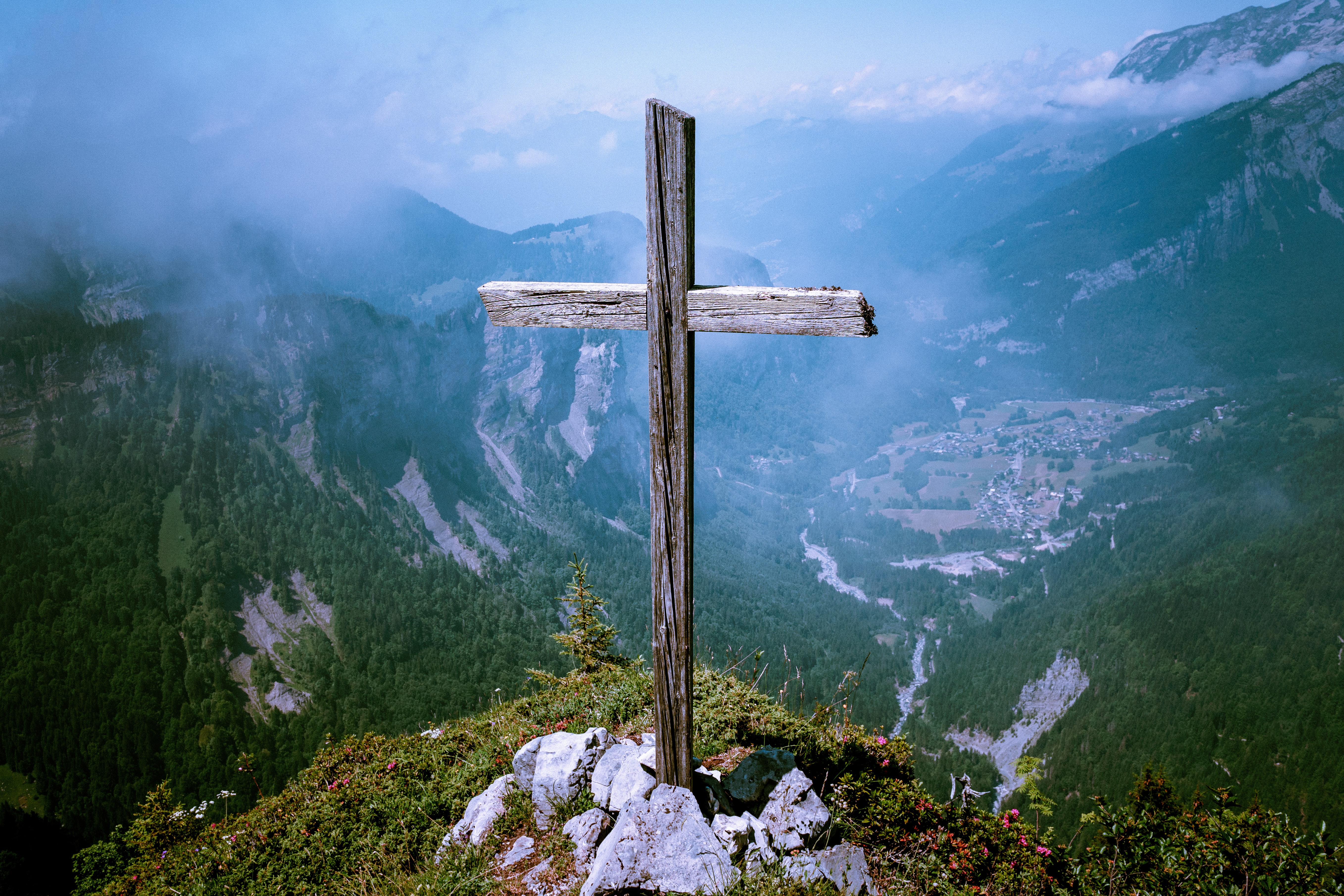 large cross on hilltop