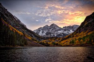 lake and mountain at sunset
