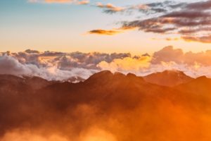 clouds and sunset on mountain