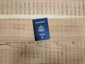 passport on wood surface