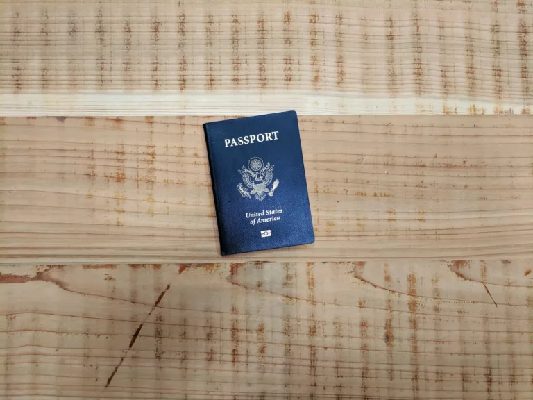 passport on wood surface